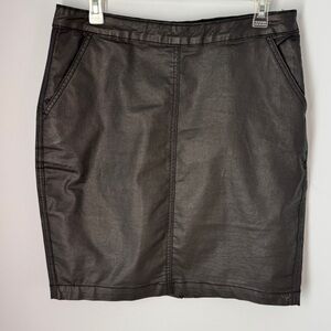 Banana Republic Black Denim Faux Leather Look Mini Skirt Size 10